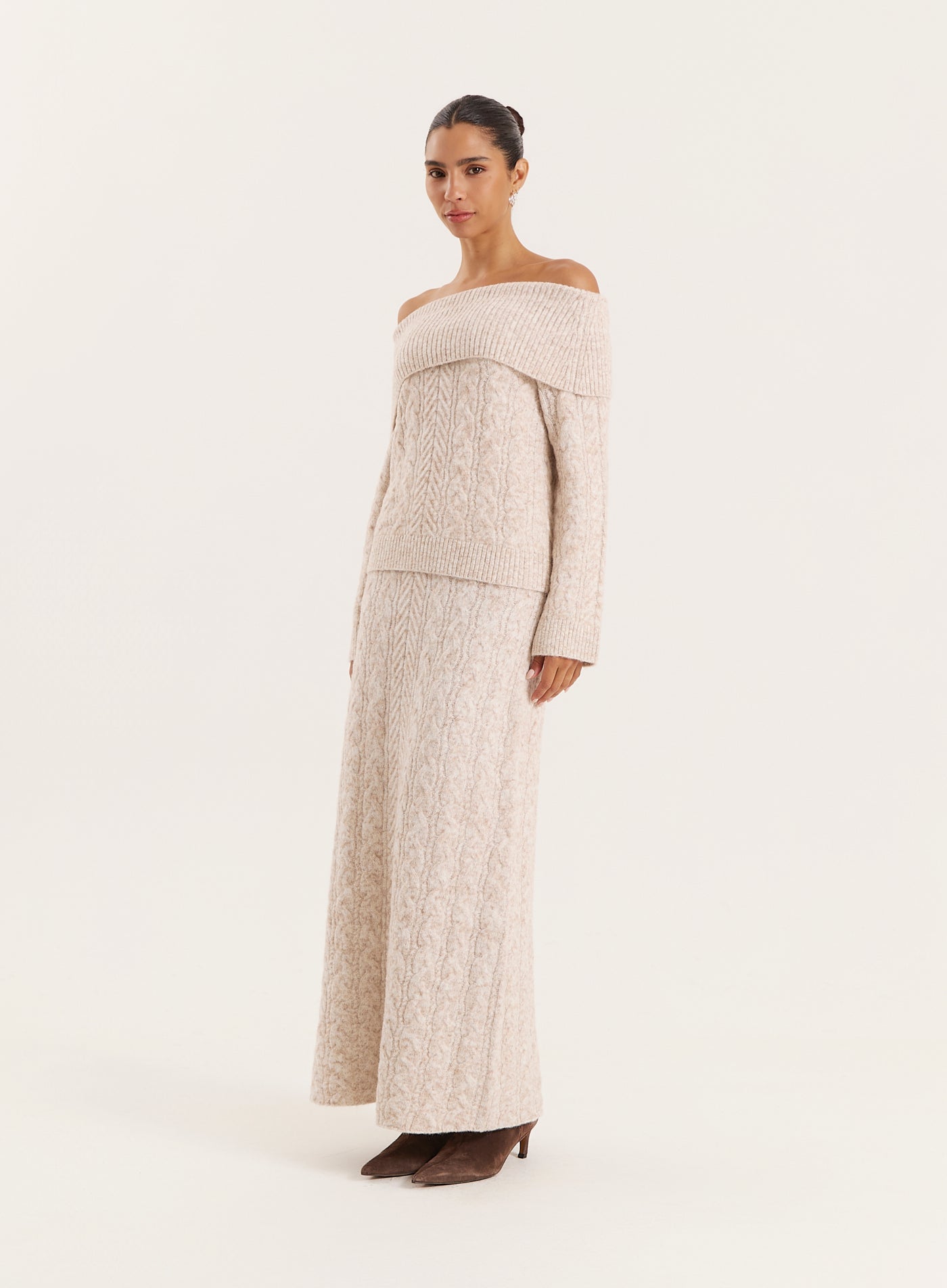 Camel Cable Knitted Maxi Skirt